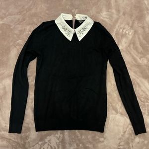 White jeweled collar blouse